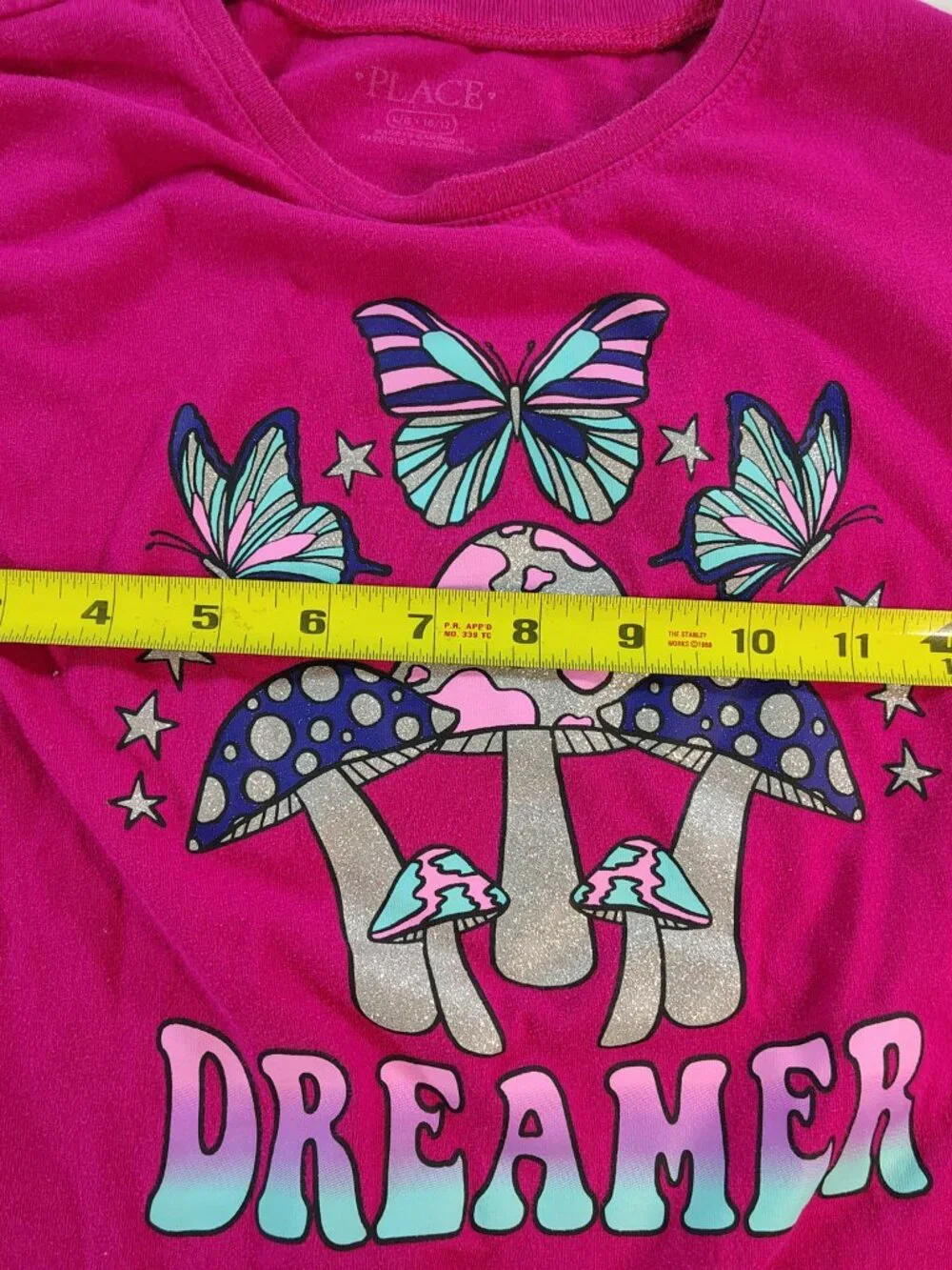 Girls Red Large Short Sleeve The Childrens Place Dreamer Glitter Themed T-Shirt